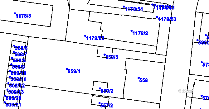 Parcela st. 559/3 v KÚ Moravská Třebová, Katastrální mapa