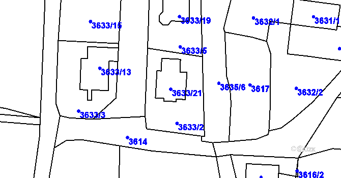 Parcela st. 3633/21 v KÚ Moravská Třebová, Katastrální mapa