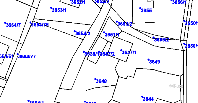 Parcela st. 3647/2 v KÚ Moravská Třebová, Katastrální mapa