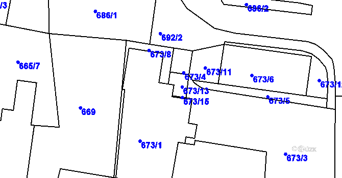 Parcela st. 673/16 v KÚ Moravská Třebová, Katastrální mapa