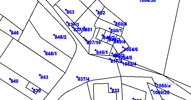 Parcela st. 849/1 v KÚ Moravské Bránice, Katastrální mapa