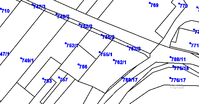 Parcela st. 755/1 v KÚ Moravské Bránice, Katastrální mapa