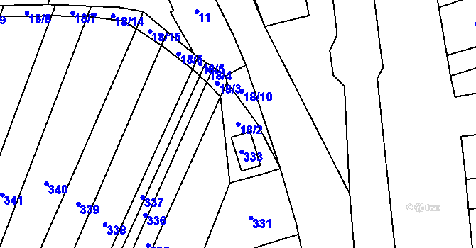 Parcela st. 18/2 v KÚ Moravské Bránice, Katastrální mapa