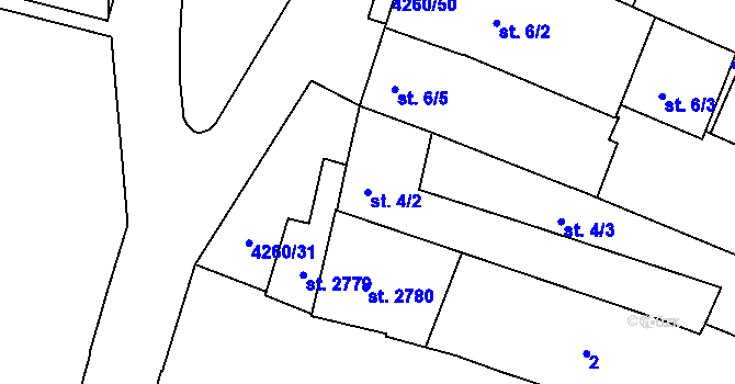 Parcela st. 4/2 v KÚ Moravské Budějovice, Katastrální mapa