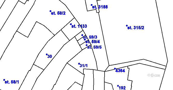 Parcela st. 59/5 v KÚ Moravské Budějovice, Katastrální mapa