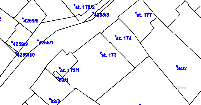 Parcela st. 173 v KÚ Moravské Budějovice, Katastrální mapa