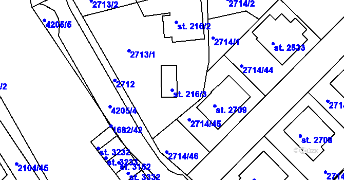 Parcela st. 216/3 v KÚ Moravské Budějovice, Katastrální mapa