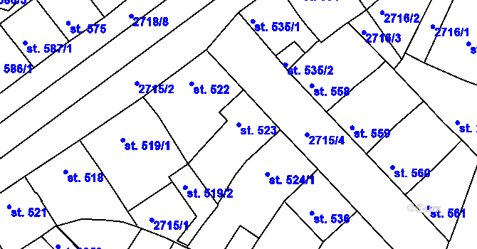 Parcela st. 523 v KÚ Moravské Budějovice, Katastrální mapa