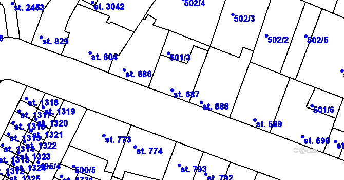 Parcela st. 687 v KÚ Moravské Budějovice, Katastrální mapa