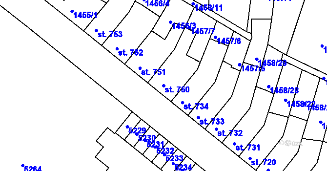 Parcela st. 750 v KÚ Moravské Budějovice, Katastrální mapa