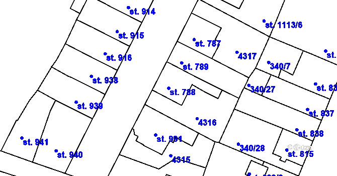 Parcela st. 788 v KÚ Moravské Budějovice, Katastrální mapa