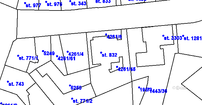 Parcela st. 832 v KÚ Moravské Budějovice, Katastrální mapa