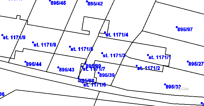 Parcela st. 1171/3 v KÚ Moravské Budějovice, Katastrální mapa