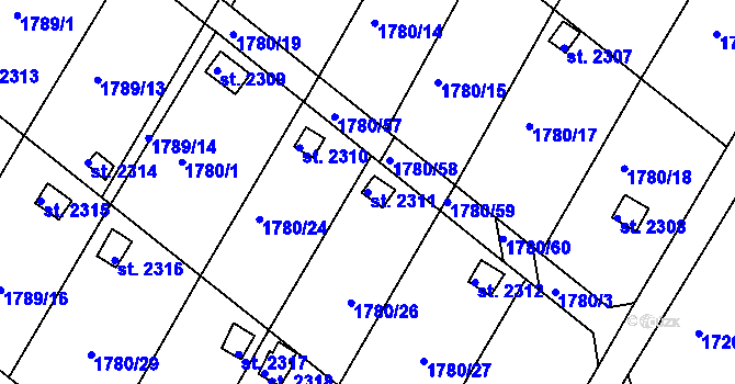 Parcela st. 2311 v KÚ Moravské Budějovice, Katastrální mapa