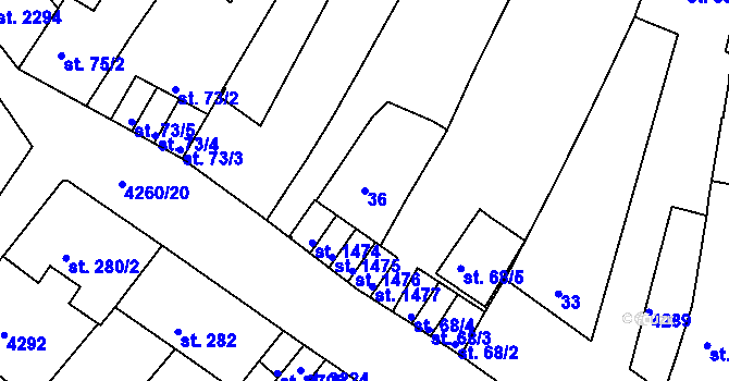 Parcela st. 36 v KÚ Moravské Budějovice, Katastrální mapa