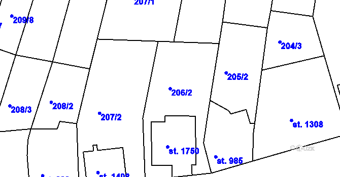 Parcela st. 206/2 v KÚ Moravské Budějovice, Katastrální mapa