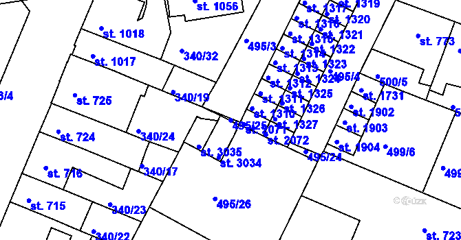 Parcela st. 495/25 v KÚ Moravské Budějovice, Katastrální mapa