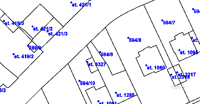 Parcela st. 594/9 v KÚ Moravské Budějovice, Katastrální mapa