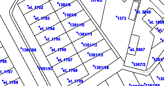 Parcela st. 1381/12 v KÚ Moravské Budějovice, Katastrální mapa