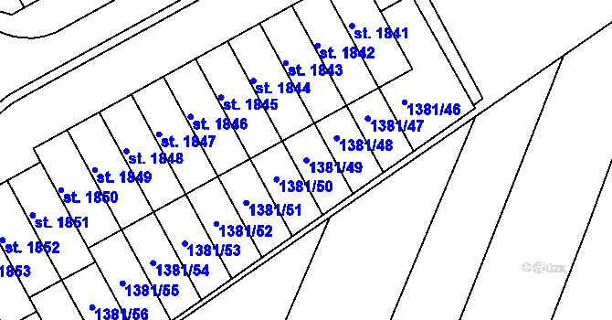 Parcela st. 1381/49 v KÚ Moravské Budějovice, Katastrální mapa
