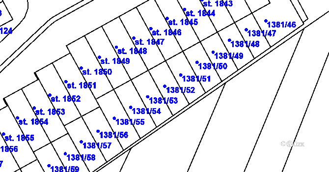 Parcela st. 1381/52 v KÚ Moravské Budějovice, Katastrální mapa