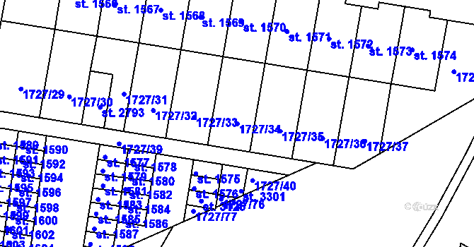 Parcela st. 1727/34 v KÚ Moravské Budějovice, Katastrální mapa
