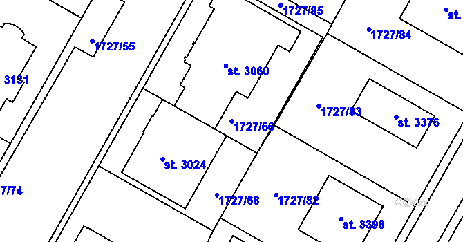Parcela st. 1727/66 v KÚ Moravské Budějovice, Katastrální mapa