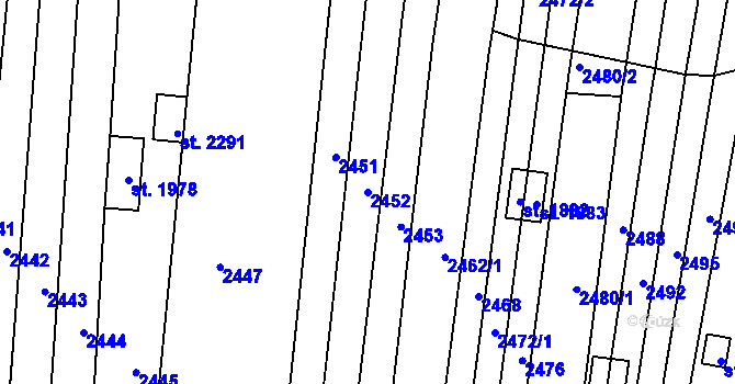 Parcela st. 2452 v KÚ Moravské Budějovice, Katastrální mapa