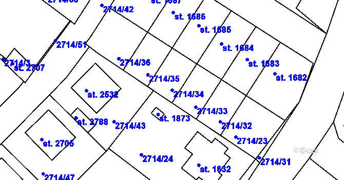 Parcela st. 2714/34 v KÚ Moravské Budějovice, Katastrální mapa