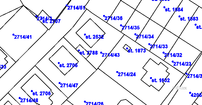 Parcela st. 2714/43 v KÚ Moravské Budějovice, Katastrální mapa