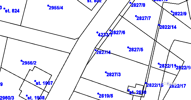 Parcela st. 2827/4 v KÚ Moravské Budějovice, Katastrální mapa