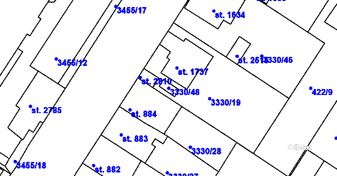 Parcela st. 3330/48 v KÚ Moravské Budějovice, Katastrální mapa