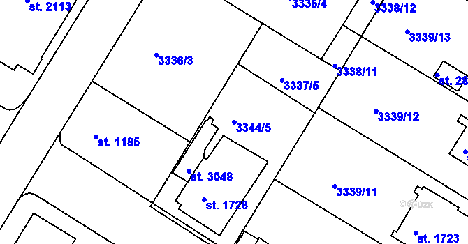 Parcela st. 3344/5 v KÚ Moravské Budějovice, Katastrální mapa
