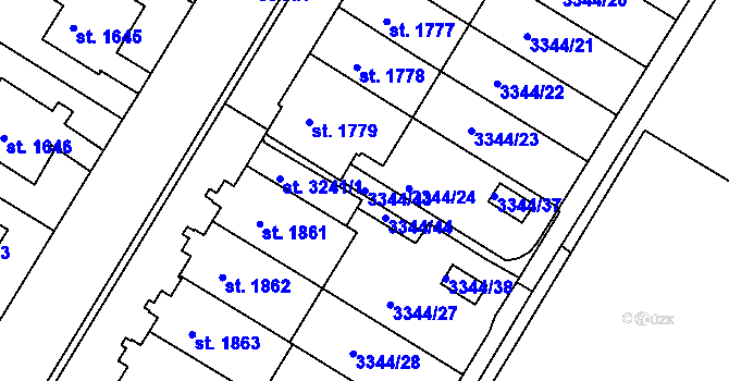 Parcela st. 3344/43 v KÚ Moravské Budějovice, Katastrální mapa