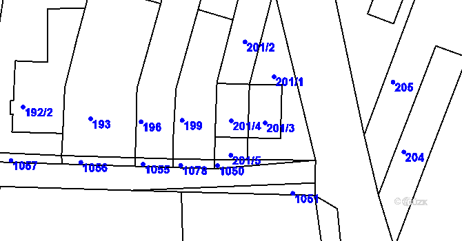 Parcela st. 201/4 v KÚ Moravské Knínice, Katastrální mapa