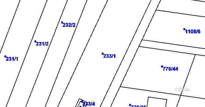 Parcela st. 233/1 v KÚ Moravské Knínice, Katastrální mapa