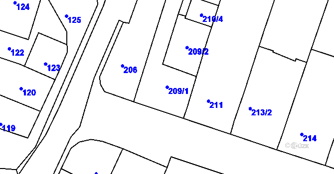 Parcela st. 209/1 v KÚ Moravské Knínice, Katastrální mapa