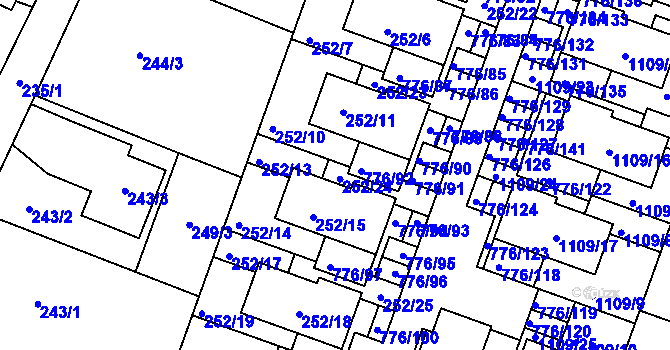 Parcela st. 252/16 v KÚ Moravské Knínice, Katastrální mapa