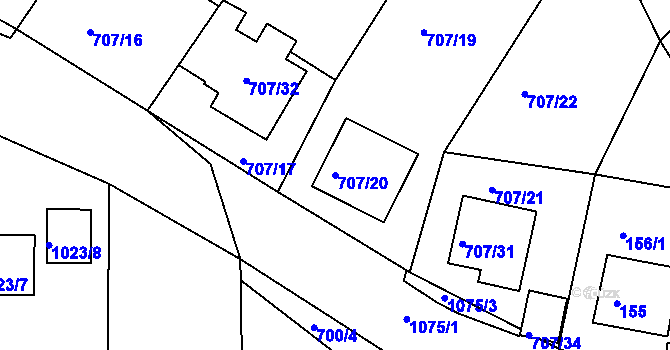 Parcela st. 707/20 v KÚ Moravské Knínice, Katastrální mapa