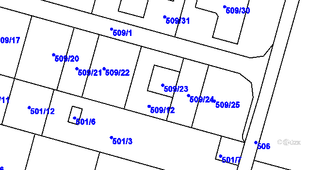 Parcela st. 509/23 v KÚ Moravské Knínice, Katastrální mapa