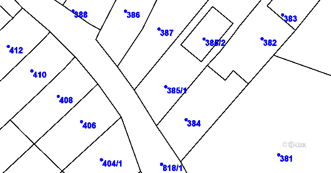 Parcela st. 385/1 v KÚ Moravské Knínice, Katastrální mapa
