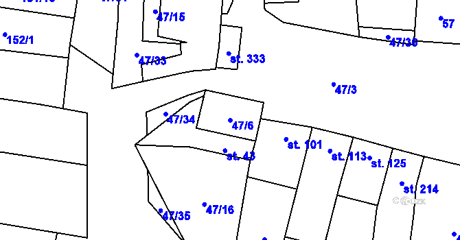 Parcela st. 47/6 v KÚ Moravské Málkovice, Katastrální mapa