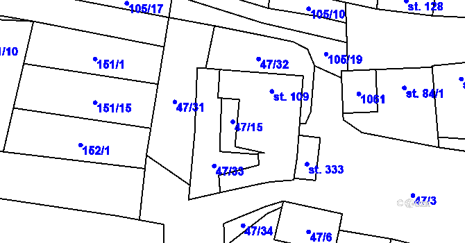Parcela st. 47/15 v KÚ Moravské Málkovice, Katastrální mapa