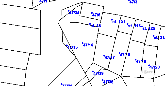 Parcela st. 47/16 v KÚ Moravské Málkovice, Katastrální mapa