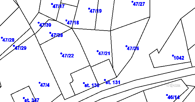 Parcela st. 47/21 v KÚ Moravské Málkovice, Katastrální mapa
