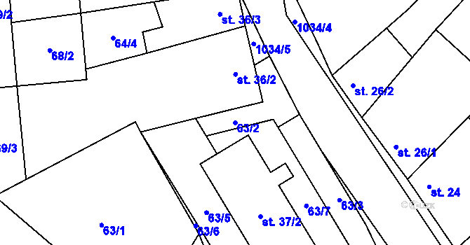 Parcela st. 63/2 v KÚ Moravské Málkovice, Katastrální mapa