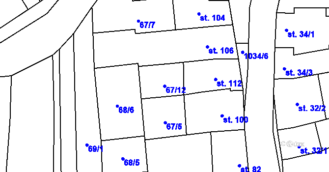 Parcela st. 67/12 v KÚ Moravské Málkovice, Katastrální mapa