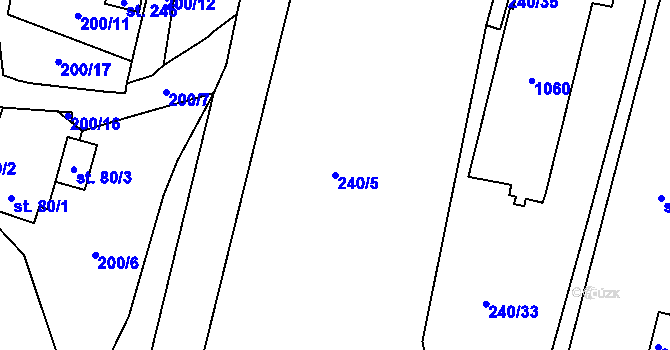 Parcela st. 240/5 v KÚ Moravské Málkovice, Katastrální mapa