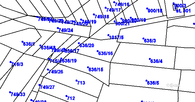 Parcela st. 636/16 v KÚ Moravské Málkovice, Katastrální mapa