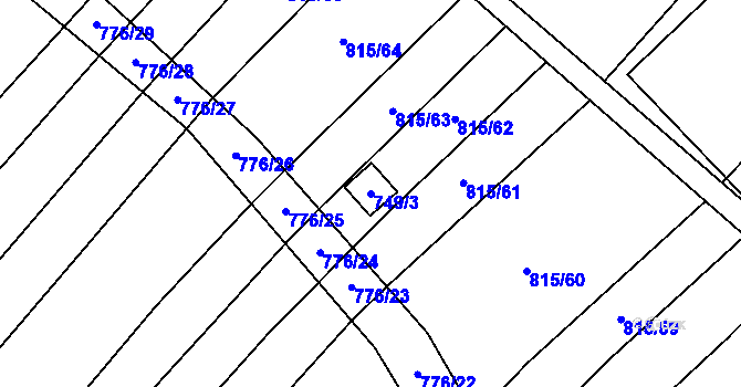 Parcela st. 749/3 v KÚ Moravské Málkovice, Katastrální mapa